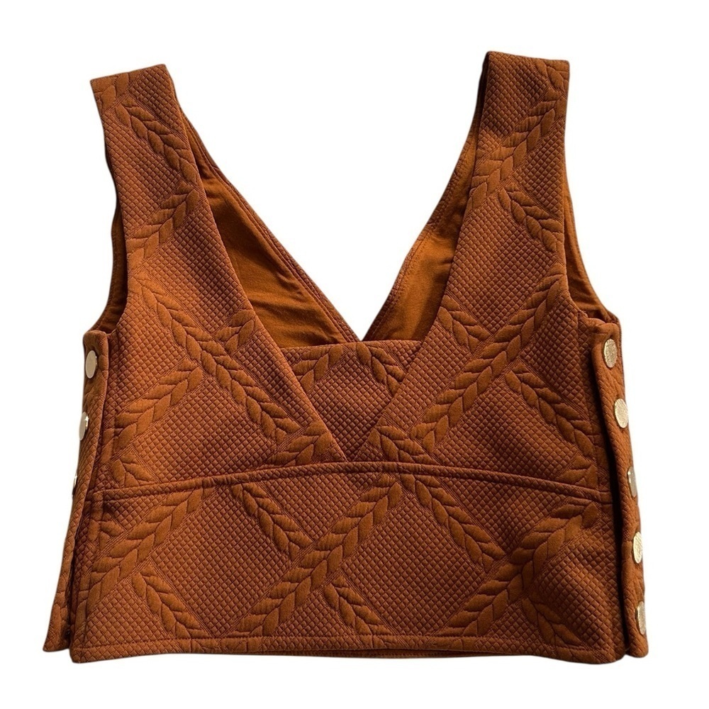 Maeve Anthropologie Button Side Cropped Top Vest Pecan Brown Size XS - Picture 8 of 13